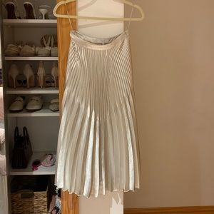 Reiss Isidora Metallic Pleat Midi Silver Skirt